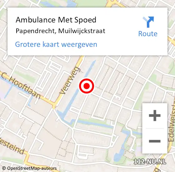 Locatie op kaart van de 112 melding: Ambulance Met Spoed Naar Papendrecht, Muilwijckstraat op 20 juni 2024 14:41