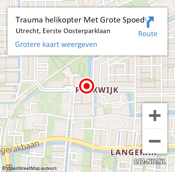 Locatie op kaart van de 112 melding: Trauma helikopter Met Grote Spoed Naar Utrecht, Eerste Oosterparklaan op 20 juni 2024 14:47