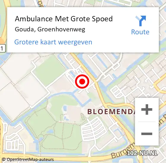 Locatie op kaart van de 112 melding: Ambulance Met Grote Spoed Naar Gouda, Groenhovenweg op 20 juni 2024 14:52