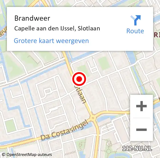 Locatie op kaart van de 112 melding: Brandweer Capelle aan den IJssel, Slotlaan op 20 juni 2024 15:00
