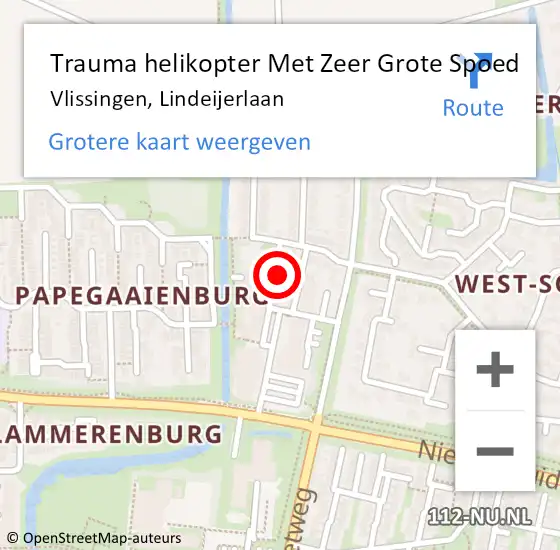 Locatie op kaart van de 112 melding: Trauma helikopter Met Zeer Grote Spoed Naar Vlissingen, Lindeijerlaan op 20 juni 2024 15:24