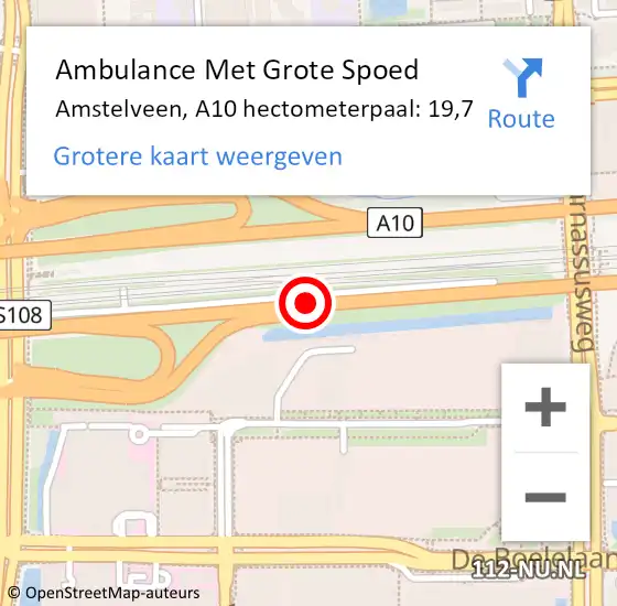 Locatie op kaart van de 112 melding: Ambulance Met Grote Spoed Naar Amstelveen, A10 hectometerpaal: 19,7 op 20 juni 2024 15:25