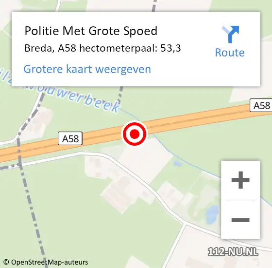 Locatie op kaart van de 112 melding: Politie Met Grote Spoed Naar Gilze en Rijen, A58 hectometerpaal: 53,3 op 20 juni 2024 15:32