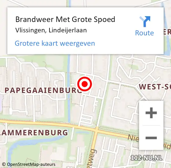 Locatie op kaart van de 112 melding: Brandweer Met Grote Spoed Naar Vlissingen, Lindeijerlaan op 20 juni 2024 15:38