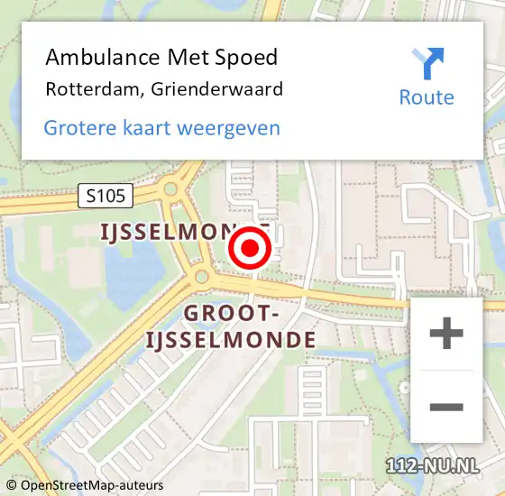 Locatie op kaart van de 112 melding: Ambulance Met Spoed Naar Rotterdam, Grienderwaard op 20 juni 2024 15:50