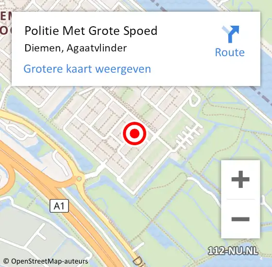 Locatie op kaart van de 112 melding: Politie Met Grote Spoed Naar Diemen, Agaatvlinder op 20 juni 2024 16:11