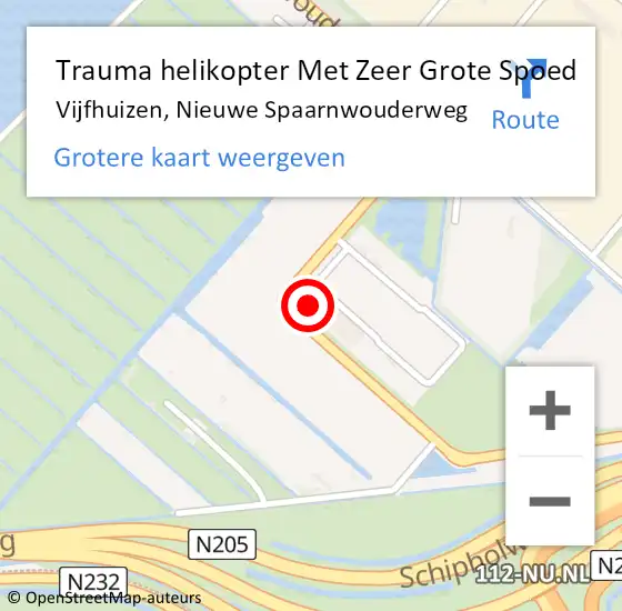 Locatie op kaart van de 112 melding: Trauma helikopter Met Zeer Grote Spoed Naar Vijfhuizen, Nieuwe Spaarnwouderweg op 20 juni 2024 16:14