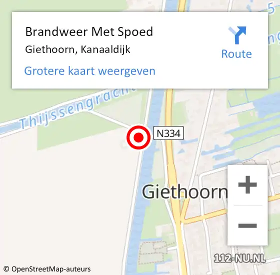 Locatie op kaart van de 112 melding: Brandweer Met Spoed Naar Giethoorn, Kanaaldijk op 20 juni 2024 16:15