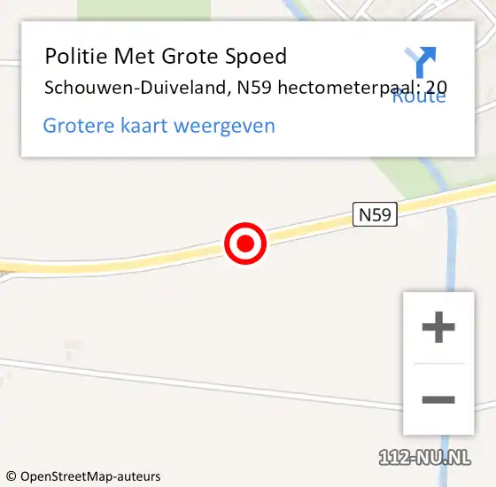 Locatie op kaart van de 112 melding: Politie Met Grote Spoed Naar Schouwen-Duiveland, N59 hectometerpaal: 20 op 20 juni 2024 16:17