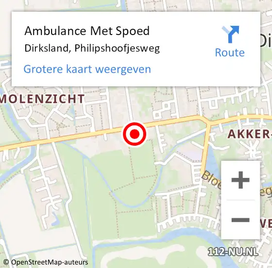 Locatie op kaart van de 112 melding: Ambulance Met Spoed Naar Dirksland, Philipshoofjesweg op 20 juni 2024 16:27