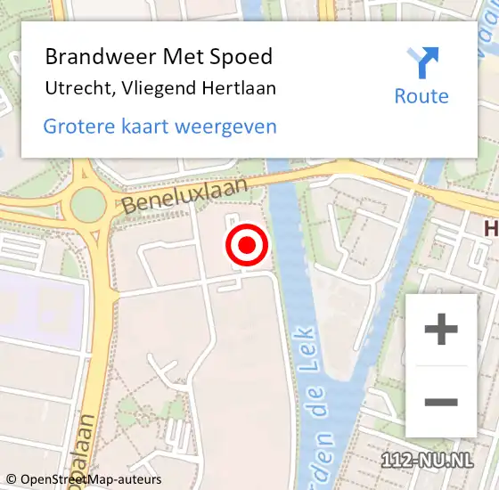 Locatie op kaart van de 112 melding: Brandweer Met Spoed Naar Utrecht, Vliegend Hertlaan op 20 juni 2024 16:45