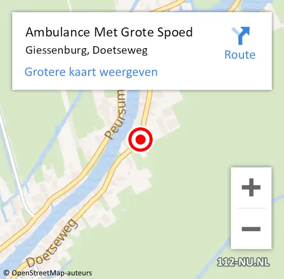 Locatie op kaart van de 112 melding: Ambulance Met Grote Spoed Naar Giessenburg, Doetseweg op 20 juni 2024 16:51