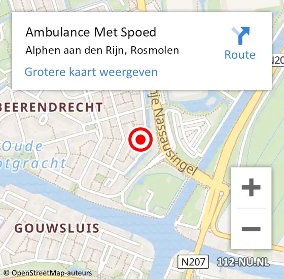 Locatie op kaart van de 112 melding: Ambulance Met Spoed Naar Alphen aan den Rijn, Rosmolen op 20 juni 2024 16:51