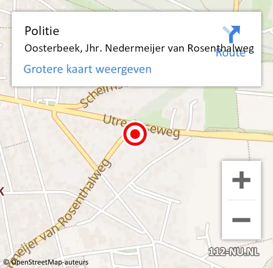 Locatie op kaart van de 112 melding: Politie Oosterbeek, Jhr. Nedermeijer van Rosenthalweg op 20 juni 2024 17:15