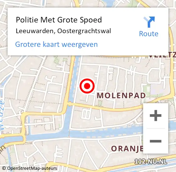 Locatie op kaart van de 112 melding: Politie Met Grote Spoed Naar Leeuwarden, Oostergrachtswal op 20 juni 2024 17:32