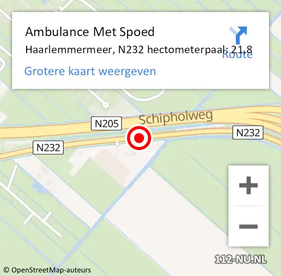 Locatie op kaart van de 112 melding: Ambulance Met Spoed Naar Haarlemmermeer, N232 hectometerpaal: 21,8 op 20 juni 2024 17:37