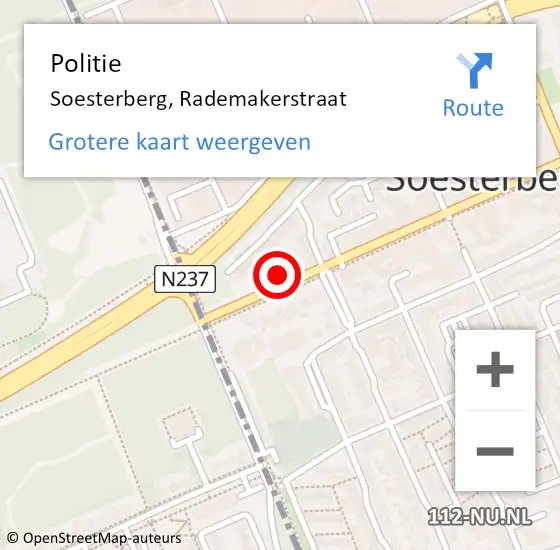 Locatie op kaart van de 112 melding: Politie Soesterberg, Rademakerstraat op 20 juni 2024 17:37