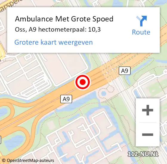Locatie op kaart van de 112 melding: Ambulance Met Grote Spoed Naar Oss, A9 hectometerpaal: 10,3 op 20 juni 2024 17:43