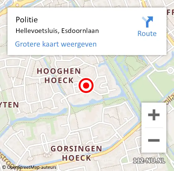 Locatie op kaart van de 112 melding: Politie Hellevoetsluis, Esdoornlaan op 20 juni 2024 17:52