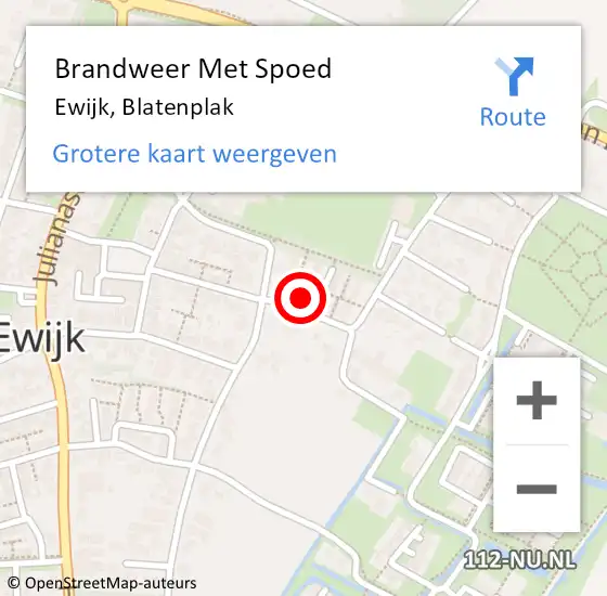 Locatie op kaart van de 112 melding: Brandweer Met Spoed Naar Ewijk, Blatenplak op 10 oktober 2014 08:42