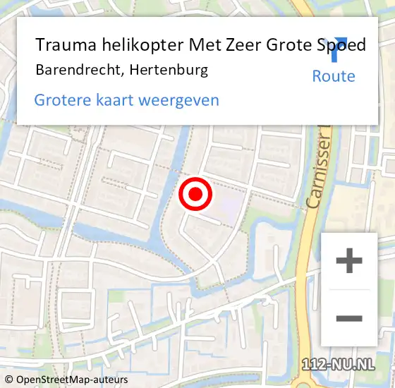 Locatie op kaart van de 112 melding: Trauma helikopter Met Zeer Grote Spoed Naar Barendrecht, Hertenburg op 20 juni 2024 18:04