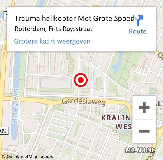 Locatie op kaart van de 112 melding: Trauma helikopter Met Grote Spoed Naar Rotterdam, Frits Ruysstraat op 20 juni 2024 18:15