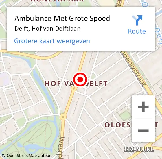 Locatie op kaart van de 112 melding: Ambulance Met Grote Spoed Naar Delft, Hof van Delftlaan op 20 juni 2024 18:24