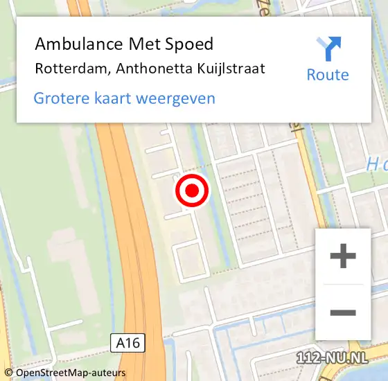 Locatie op kaart van de 112 melding: Ambulance Met Spoed Naar Rotterdam, Anthonetta Kuijlstraat op 20 juni 2024 18:36