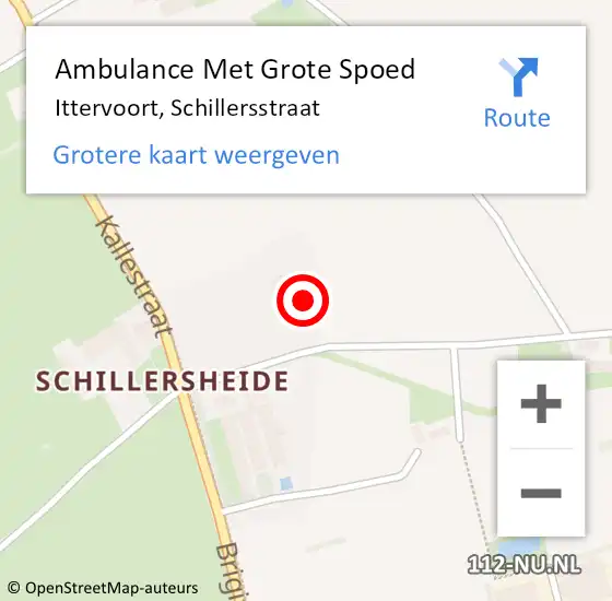 Locatie op kaart van de 112 melding: Ambulance Met Grote Spoed Naar Ittervoort, Schillersstraat op 10 oktober 2014 08:46
