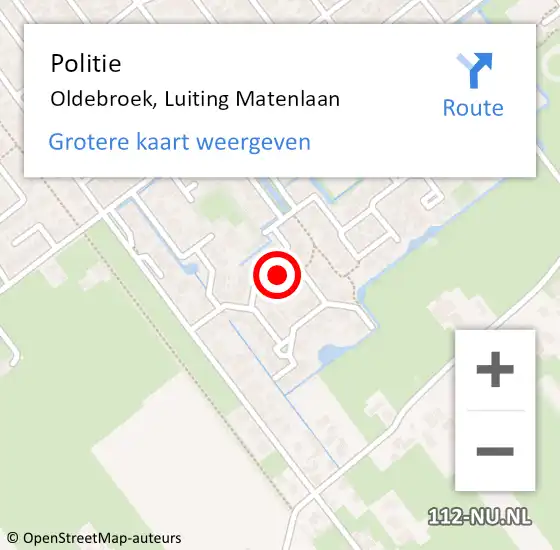 Locatie op kaart van de 112 melding: Politie Oldebroek, Luiting Matenlaan op 20 juni 2024 19:03