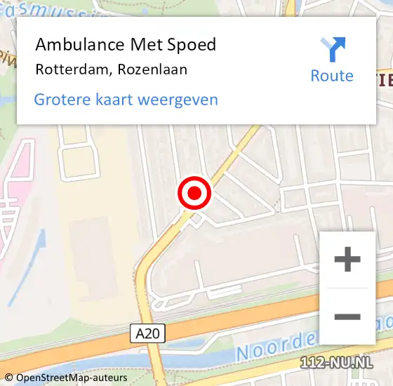 Locatie op kaart van de 112 melding: Ambulance Met Spoed Naar Rotterdam, Rozenlaan op 20 juni 2024 19:06