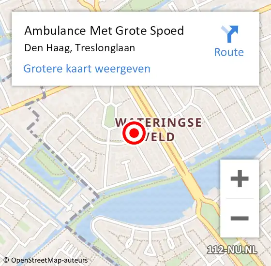 Locatie op kaart van de 112 melding: Ambulance Met Grote Spoed Naar Den Haag, Treslonglaan op 20 juni 2024 19:14