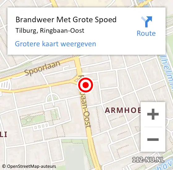 Locatie op kaart van de 112 melding: Brandweer Met Grote Spoed Naar Tilburg, Ringbaan-Oost op 20 juni 2024 19:14