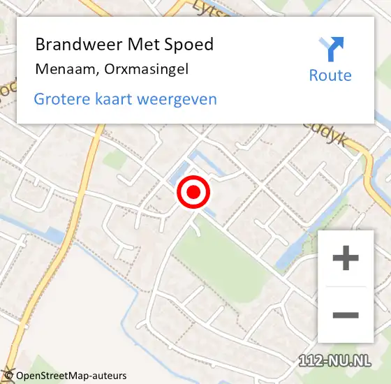 Locatie op kaart van de 112 melding: Brandweer Met Spoed Naar Menaam, Orxmasingel op 20 juni 2024 19:47