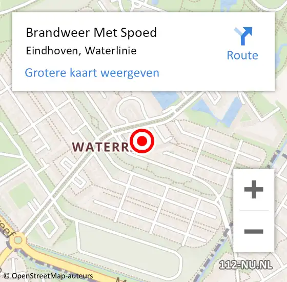 Locatie op kaart van de 112 melding: Brandweer Met Spoed Naar Eindhoven, Waterlinie op 20 juni 2024 19:49