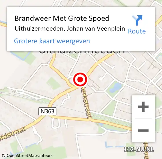 Locatie op kaart van de 112 melding: Brandweer Met Grote Spoed Naar Uithuizermeeden, Johan van Veenplein op 20 juni 2024 20:37