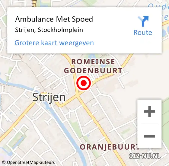 Locatie op kaart van de 112 melding: Ambulance Met Spoed Naar Strijen, Stockholmplein op 20 juni 2024 20:46