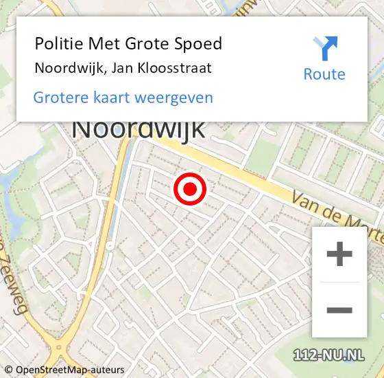 Locatie op kaart van de 112 melding: Politie Met Grote Spoed Naar Noordwijk, Jan Kloosstraat op 20 juni 2024 21:00