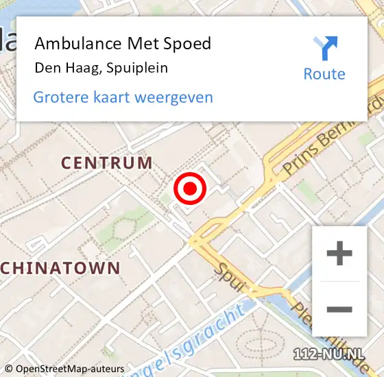 Locatie op kaart van de 112 melding: Ambulance Met Spoed Naar Den Haag, Spuiplein op 20 juni 2024 21:25