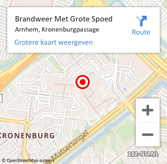 Locatie op kaart van de 112 melding: Brandweer Met Grote Spoed Naar Arnhem, Kronenburgpassage op 20 juni 2024 21:43