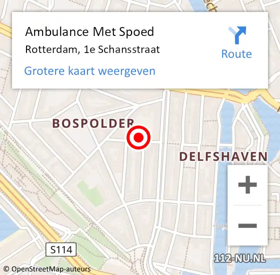 Locatie op kaart van de 112 melding: Ambulance Met Spoed Naar Rotterdam, 1e Schansstraat op 20 juni 2024 21:55