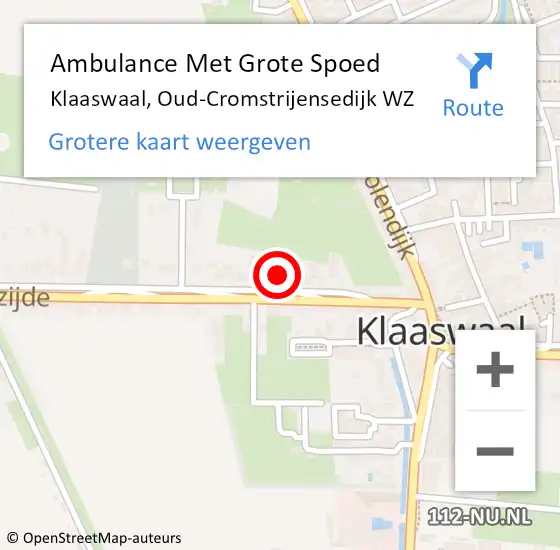 Locatie op kaart van de 112 melding: Ambulance Met Grote Spoed Naar Klaaswaal, Oud-Cromstrijensedijk WZ op 20 juni 2024 22:22