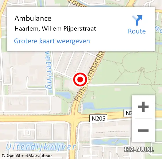 Locatie op kaart van de 112 melding: Ambulance Haarlem, Willem Pijperstraat op 20 juni 2024 22:24