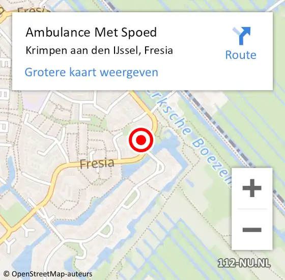 Locatie op kaart van de 112 melding: Ambulance Met Spoed Naar Krimpen aan den IJssel, Fresia op 20 juni 2024 22:26