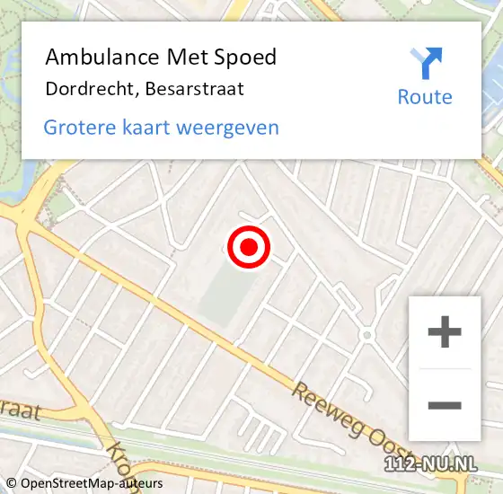 Locatie op kaart van de 112 melding: Ambulance Met Spoed Naar Dordrecht, Besarstraat op 20 juni 2024 22:29