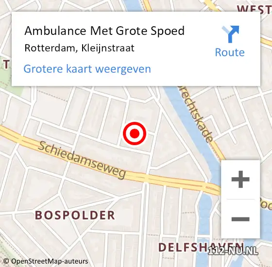 Locatie op kaart van de 112 melding: Ambulance Met Grote Spoed Naar Rotterdam, Kleijnstraat op 20 juni 2024 22:51