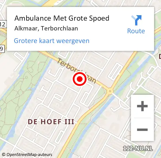 Locatie op kaart van de 112 melding: Ambulance Met Grote Spoed Naar Alkmaar, Terborchlaan op 20 juni 2024 22:54