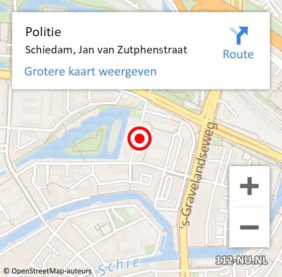 Locatie op kaart van de 112 melding: Politie Schiedam, Jan van Zutphenstraat op 20 juni 2024 22:56