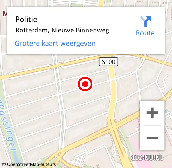 Locatie op kaart van de 112 melding: Politie Rotterdam, Nieuwe Binnenweg op 20 juni 2024 23:03