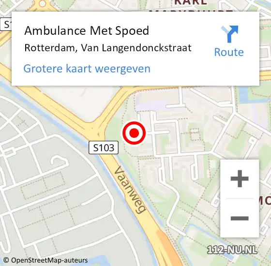 Locatie op kaart van de 112 melding: Ambulance Met Spoed Naar Rotterdam, Van Langendonckstraat op 20 juni 2024 23:13